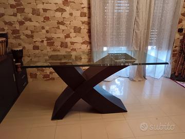 tavolo wenghe e cristallo con 4 sedie wenghe 