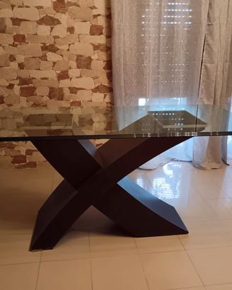 tavolo wenghe e cristallo con 4 sedie wenghe 