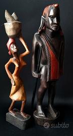 Statuette 2 vintage etniche in legno dall'Africa