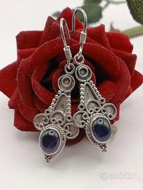 orecchini vintage bohemien argento 925 ametista 