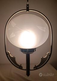 Lampadario "fiaccola" vintage opalino cromato