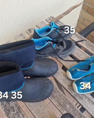 scarpe da trekking, lago e stivaletti neve