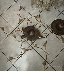 lampadario + piantana in ferro con foglie