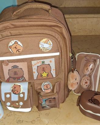 set zaino scuola capibara astuccio borraccia 