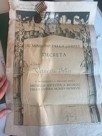 DIPLOMA DEL 1921 - MEDAGLIA DELLA GUERRA  -
