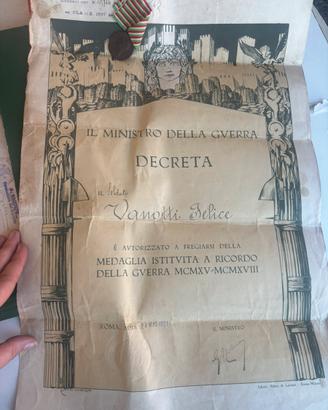 DIPLOMA DEL 1921 - MEDAGLIA DELLA GUERRA  -