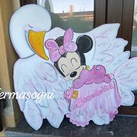 cicogna in legno per fiocco nascita