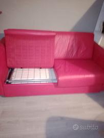 Divano letto matrimoniale Rosso vera pelle