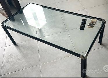 Tavolino basso vintage c/cristallo 109x54xh37