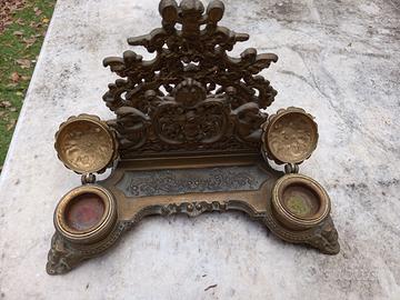 Antico Set doppio di calamaio in ottone "'800"