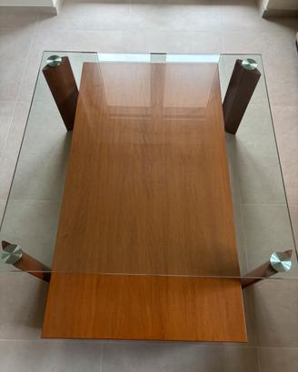 Tavolino in legno e cristallo