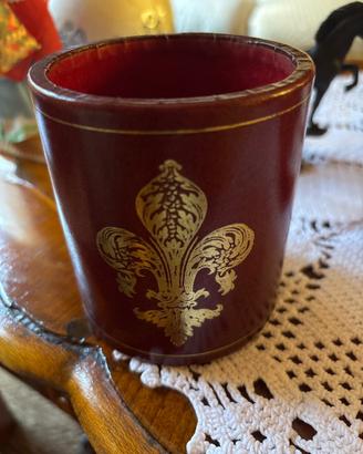 Portapenne vintage in pelle rossa e oro