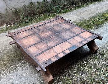 Tavolo basso etnico Indiano in legno e metallo