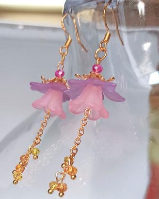 Orecchini campanelle argento, acrilico e cristalli