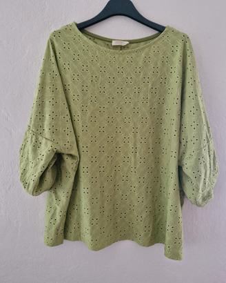 maxi blusa verde oliva in pizzo taglia comoda