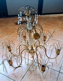 lampadario placato oro con gocce di Swarovski 