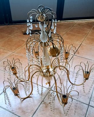 lampadario placato oro con gocce di Swarovski 