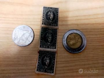 moneta Lire 500, lire 10 e francobolli