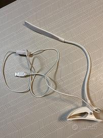 Lampada LED da tavolo con clip e cavo USB bianca