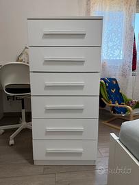Cassettiera 6 cassetti bianca effetto legno H119