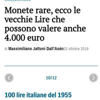 Rare monete da 100 lire primo conio 1955 