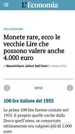 Rare monete da 100 lire primo conio 1955 