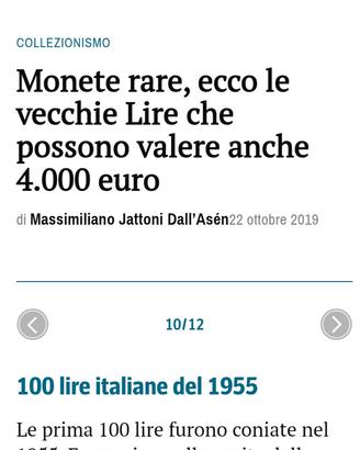 Rare monete da 100 lire primo conio 1955 