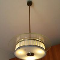 Lampadario vintage anni '40 in vetro e metallo