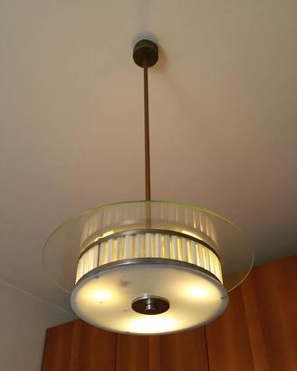 Lampadario vintage anni '40 in vetro e metallo