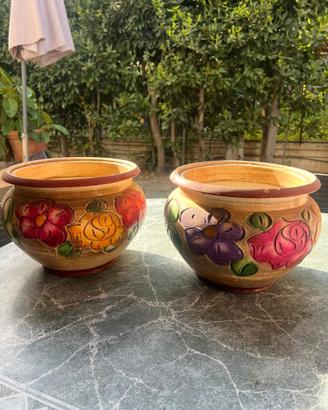 Coppia Cachepot Vasi in Terracotta Dipinta a Mano