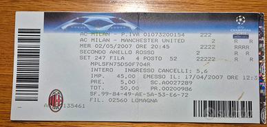 Biglietto Champions League 2007 Milan-Manchesterc