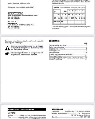 Aprilia 125 RX Six Days manuale uso manutenzione
