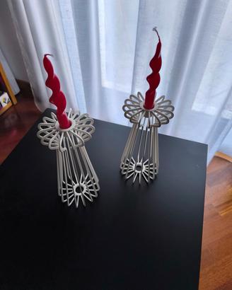 Coppia Candelabri Design Minimal in Metallo Bianco