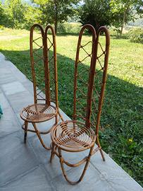 coppia di sedie a schienale alto rattan anni 60/70