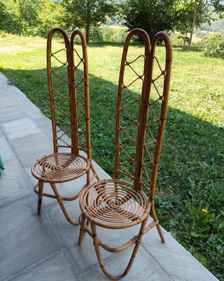 coppia di sedie a schienale alto rattan anni 60/70