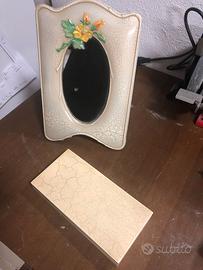 Specchio con cornice e scatola in legno massello