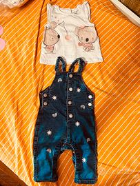 Set maglia salopette jeans bimba 62cm Fagottino