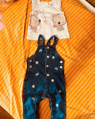 Set maglia salopette jeans bimba 62cm Fagottino