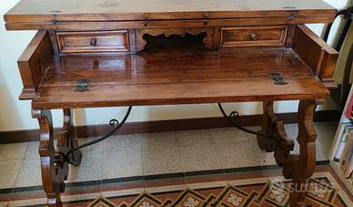 Scrittoio antico a ribalta legno massello e ferro