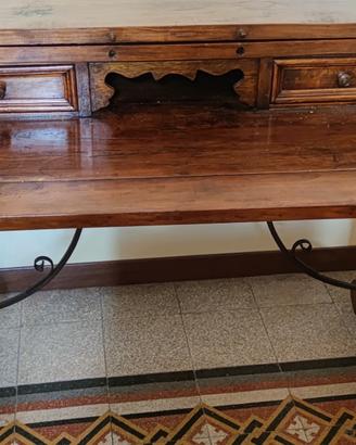 Scrittoio antico a ribalta legno massello e ferro