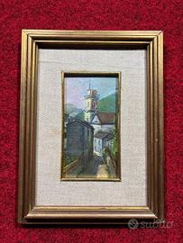Dipinto paesaggio Campanile dipinto olio su tavola
