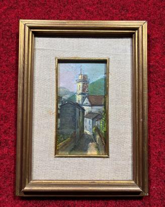 Dipinto paesaggio Campanile dipinto olio su tavola