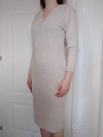 Abito lungo bianco panna in maglia Made in Italy