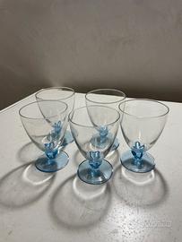 Set 5 calici vintage - stelo fiore blu