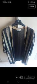Cardigan Twin Set lungo nero a righe  dorate 