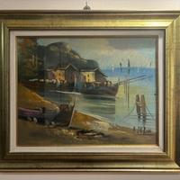 Quadro con paesaggio marino e montuoso