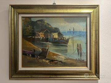 Quadro con paesaggio marino e montuoso