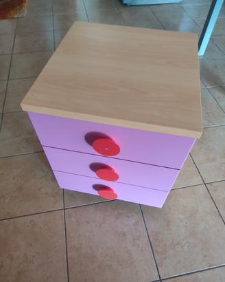 comodino legno chiaro e fucsia, marca Colombini