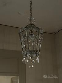 Lampadario in vetro di Murano con pendenti in cris