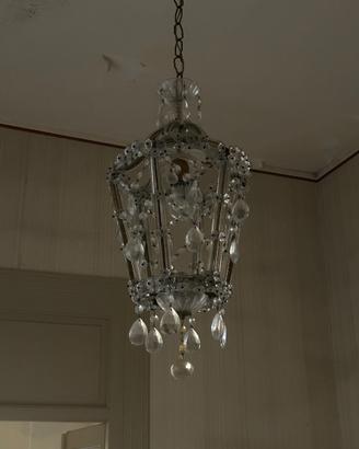 Lampadario in vetro di Murano con pendenti in cris